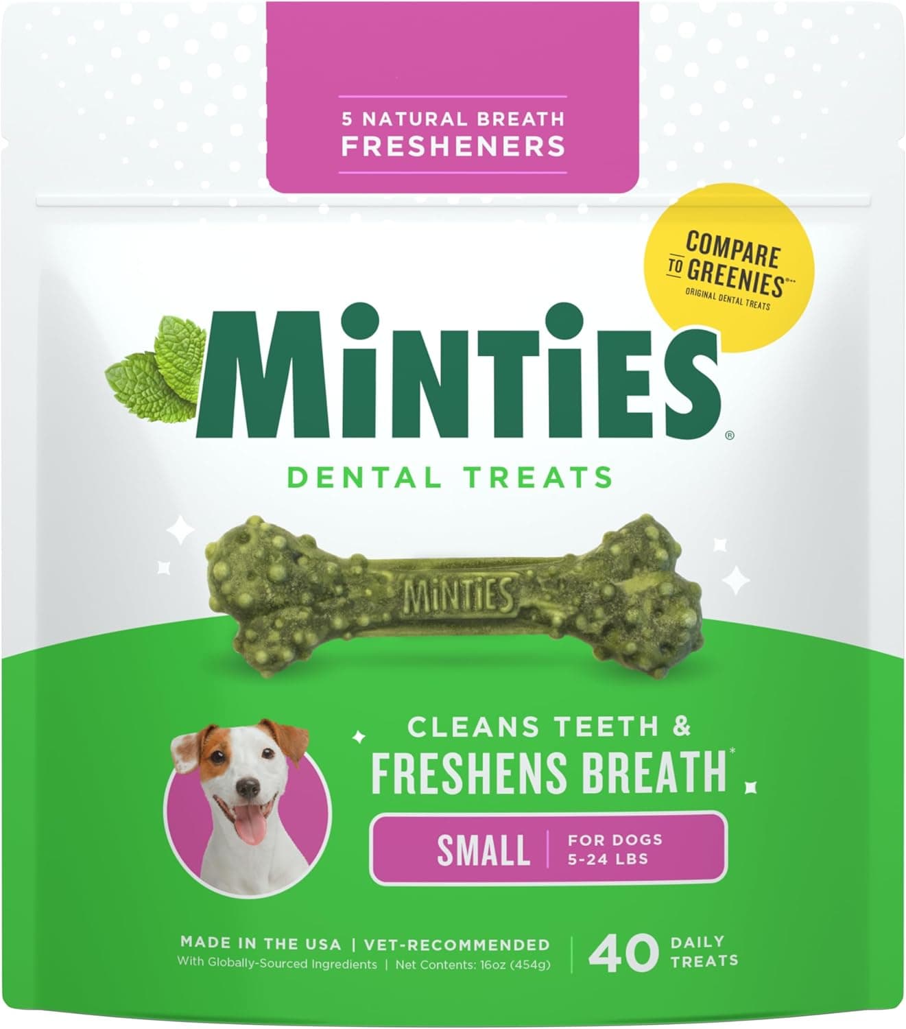 Minties Dog Dental Bone Treats, Tiny/Small
