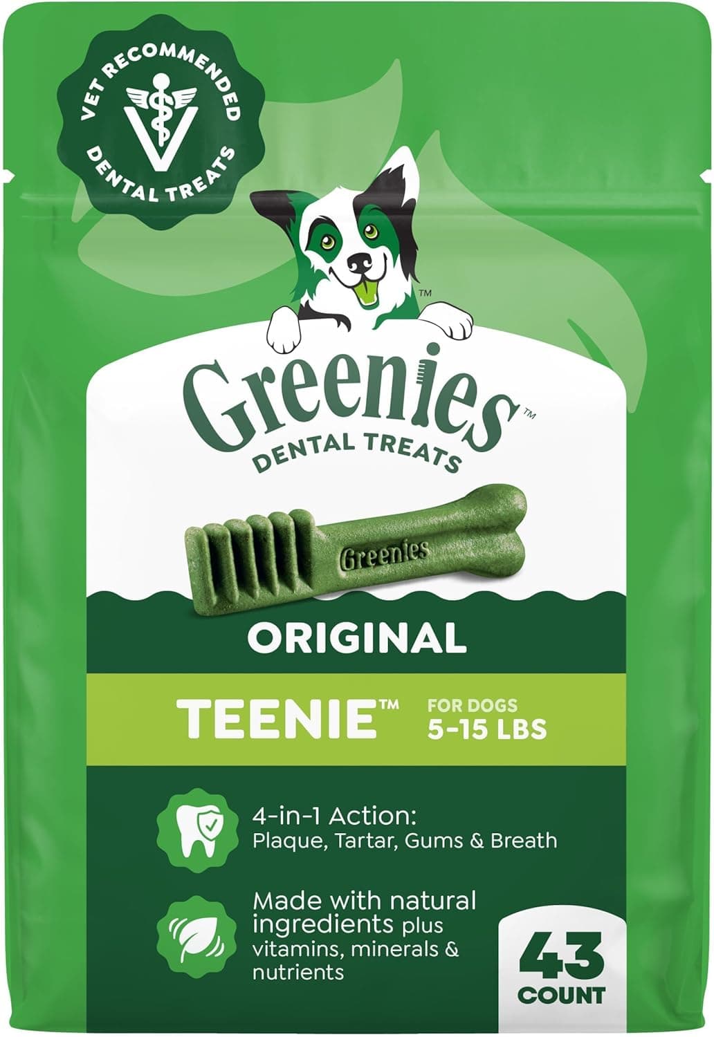Greenies Adult Natural Dental Dog Treats, Teenie Size, 43 Count